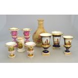 A collection of 19th century Ridgway comprising a pair of spill vases raised on a circular gilded