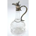 A Victorian cut-glass onion-shaped claret jug with Greek key decoration and electroplated collar,