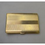 An Art Deco 9ct yellow gold textured cigarette case engraved with initials inside, 12.8 x 8.