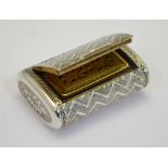 A George III silver cushion-shaped vinaigrette engraved with all-over chevron design,
