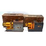 Two japanned tin and brass magic lanterns,