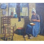 Wilhelm Gdanietz (1893-1969)- Dutch interior scene with lady peeling potato, oil on canvas,