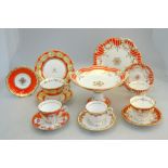 Ridgway teawares, circa 1850, all with unusual orange and gilt colourways,