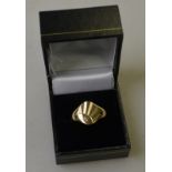 A 9ct yellow gold sun ray signet ring set with small rose cut diamond,