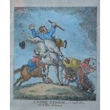 Rowlandson - a hand-coloured engraving 'A Land Storm or Jack Jars out of their Element',