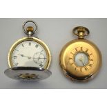 A silver half-hunter pocket watch with Swiss top-wind movement,
