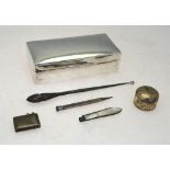 A silver cigarette box, Mappin & Webb, Birmingham 1928, to/w a silver-bladed penknife,
