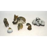 Six Royal Copenhagen models - Fawn Head Down, no 2648; Lambs - pair, no 2769; Squirrel with nut,