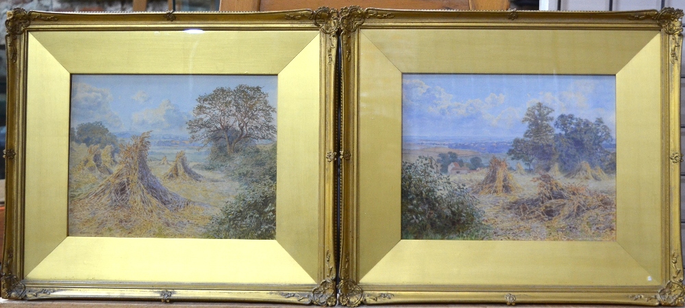 Herbert Collyer (1863-?) - Pair of rural harvest views, both signed and dated 1918, 22.