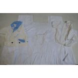 Two Victorian nightgowns, two child's romper suit tops,
