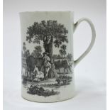 A Worcester mug with looped handle decorated by Robert Hancock with two cameos of rural scenes