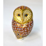 A Royal Crown Derby Imari decorated paperweight model of an owl, gold stopper,