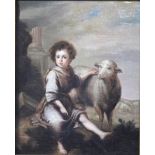 Italian school - The good shepherd boy with lamb, oil on canvas,