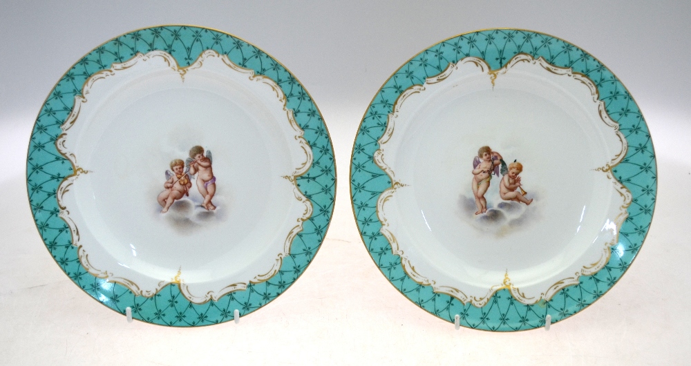 A pair of Meissen shallow dishes, turquoise ground,