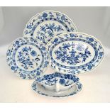 A Meissen blue and white onion pattern dinner service comprising 13 x 24 cm plates;