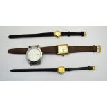 A lady's 9ct gold wristwatch with quartz movement and leather strap to/w a lady's 9ct wristwatch