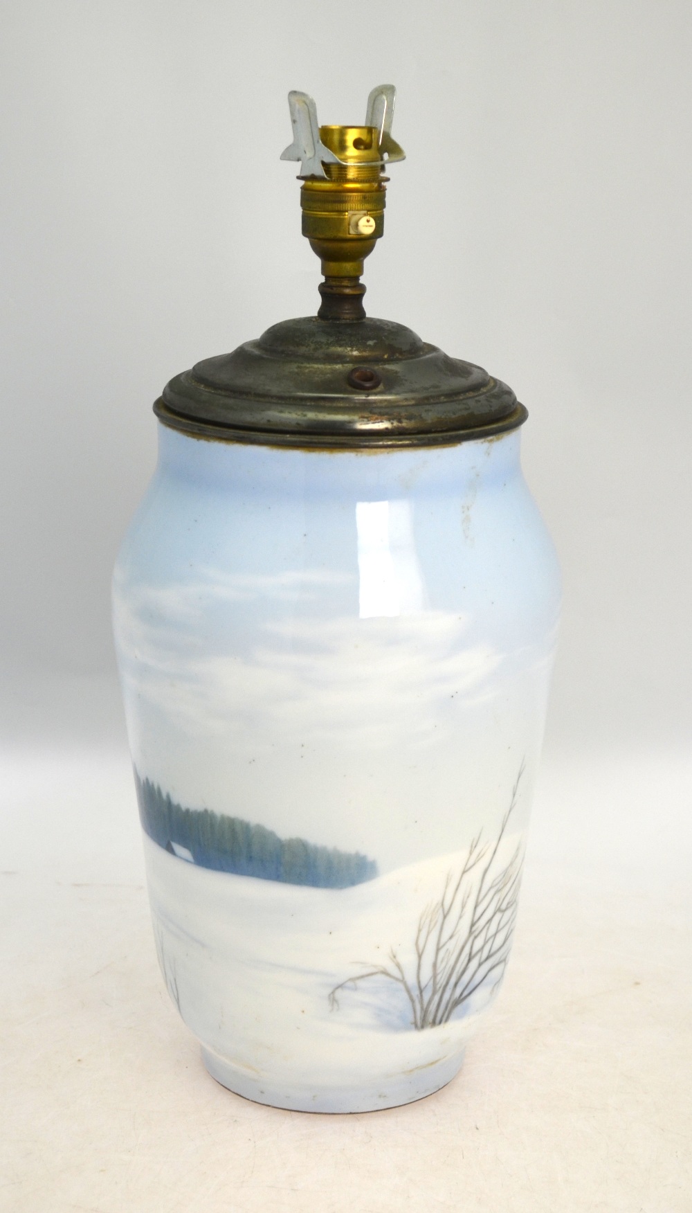 A Royal Copenhagen vase decorated with a house in a wintry landscape, 25. - Image 2 of 3