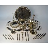 A quantity of plated table-wares, including continental dessert knives and forks, sauce boat,