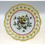 A Meissen yellow ground cabinet plate with reticulated rim,