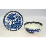 A Worcester blue and white bowl with an associated dish;