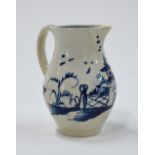 A Liverpool or Leeds blue and white sparrow beak jug of typical form,