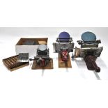 Three small Adama printing presses to/w a quantity of type fonts