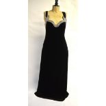 A Frank Usher black evening dress with silvered metal bead embellishment to bodice and back,