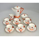 A Shelley Art Deco 'Orange Block' coffee service, pattern 11792, comprising coffee pot, creamer,