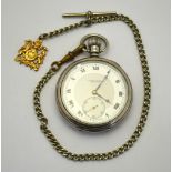 A silver open-faced pocket watch with 15-jewel top-wind movement by Courlander of Croydon,