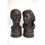 Two Wedgwood black basalt busts - H M Queen Elizabeth II & H R H The Duke of Edinburgh,