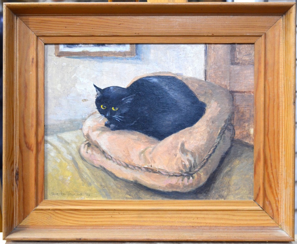 Two cat studies - Irene Sinclair - 'Sleeping tortoiseshell cat', oil on board, - Image 6 of 7