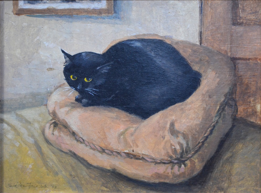 Two cat studies - Irene Sinclair - 'Sleeping tortoiseshell cat', oil on board, - Image 7 of 7