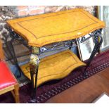 A contemporary faux gilt tooled leather two-tier side stand (console raised on patinated wrought