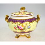 A Spode bowl and cover on four gilt feet; decorated on the lemon-yellow ground with flower sprays,