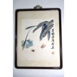 A facsimile picture after Qi Baishi depicting two invertebrates beside foliage and single line