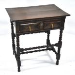 A late 17th century style oak side table,
