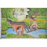 N Arsana - Balinese hunting scene 'Penestanan klod', oil on linen, signed lower left,