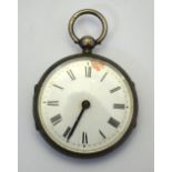 An unusual late Victorian silver-cased fob watch with patent self-wind movement, enamel dial,
