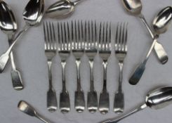 A set of six William IV silver fiddle pattern dessert forks, London, 1837,
