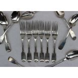 A set of six William IV silver fiddle pattern dessert forks, London, 1837,