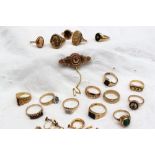 A collection of 9ct gold rings, diamond and semi precious stone set,