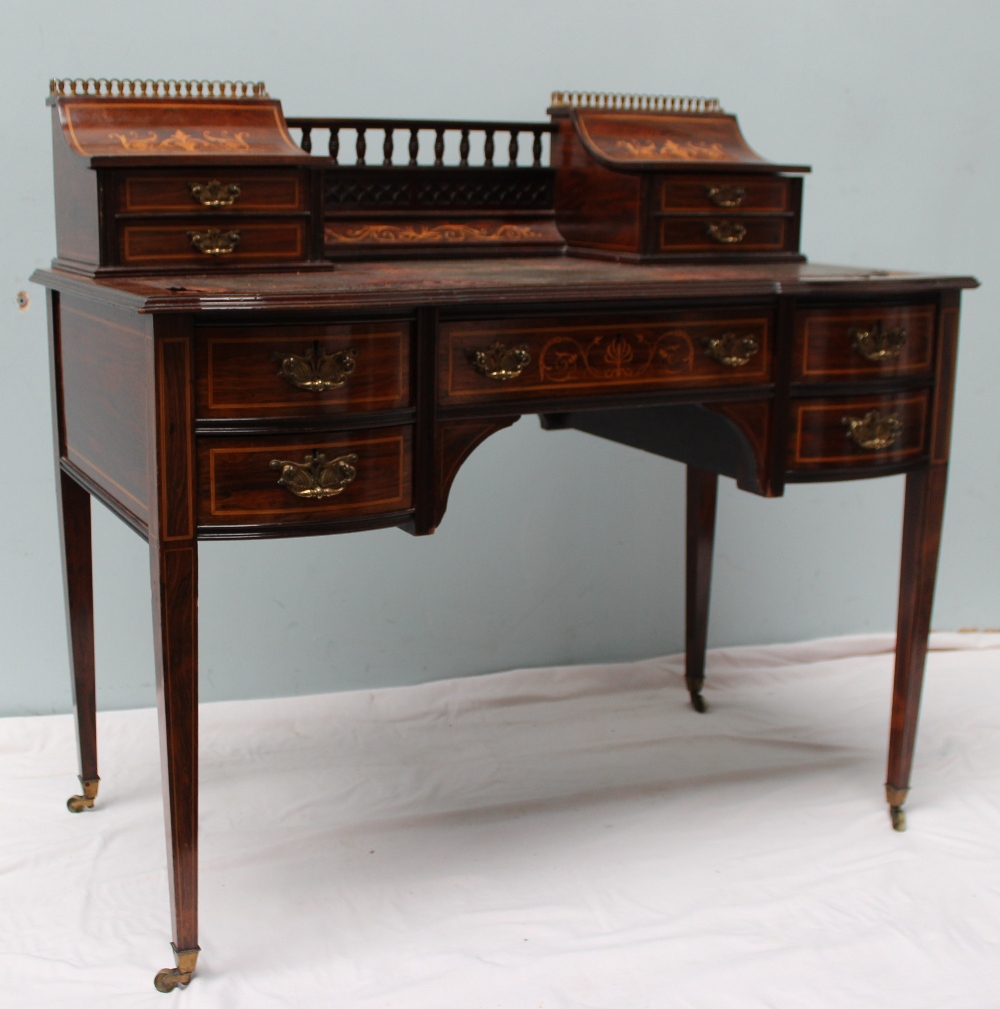 An Edwardian rosewood Carlton house desk, the superstructure with a spindle gallery, - Image 2 of 6