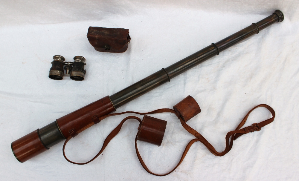 A John Barker & Co Ltd four drawer telescope with leather coverings and caps together with a pair - Image 3 of 4