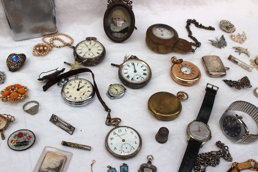Assorted costume jewellery including wristwatches, pocket watches, cigarette case, necklaces, - Image 3 of 4