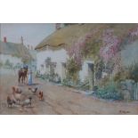 F Hines
A street scene with chickens in the foreground
Watercolour
Signed
23 x 33.