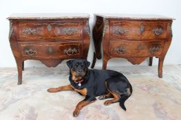 A pair of continental kingwood bombe commodes,
