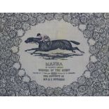 An early 20th century framed silk scarf depicting the race horse 'Manna' by Phalaris-Waffles,