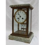 A French marble and brass four glass mantle clock, with a rectangular moulded top,