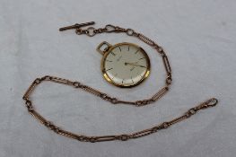 A 9ct yellow gold Albert watch chain with oval link,