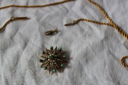 A turquoise and seed pearl star brooch and a pendant clasp,